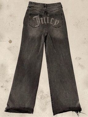 Juicy Couture Lunita Jeans Women 7/28 Black Wide Leg High Rise Rhinestone Bling